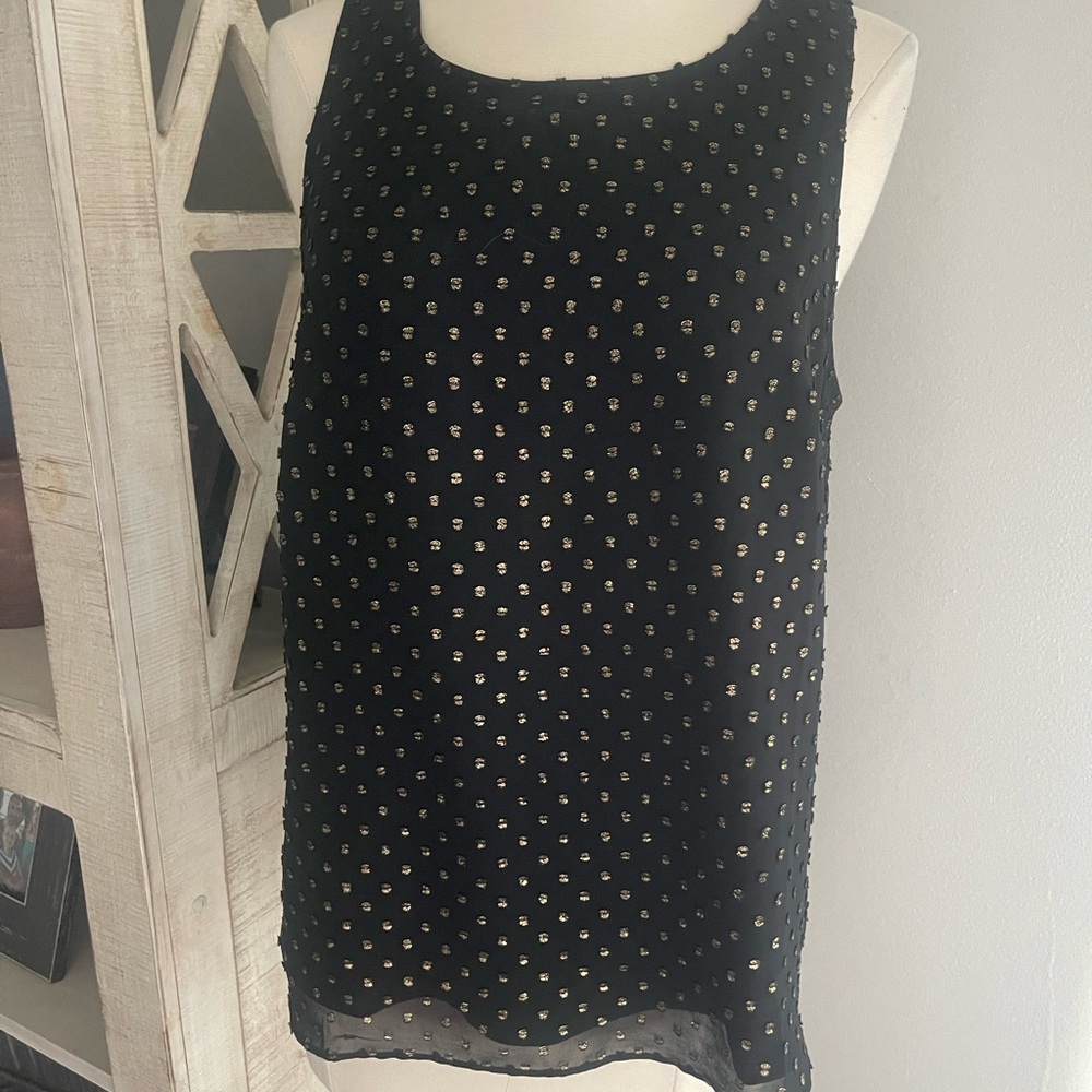 J Crew black gold foil clip dot sleeveless top S